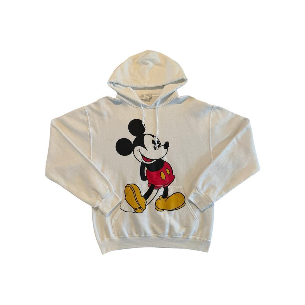 Disney Mickey Mouse Hoodie Adult Medium White Pullover Sweatshirt Graphic Print